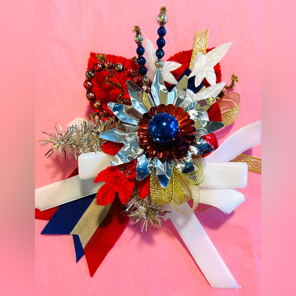 Vintage repurposed holiday 4th of July corsage